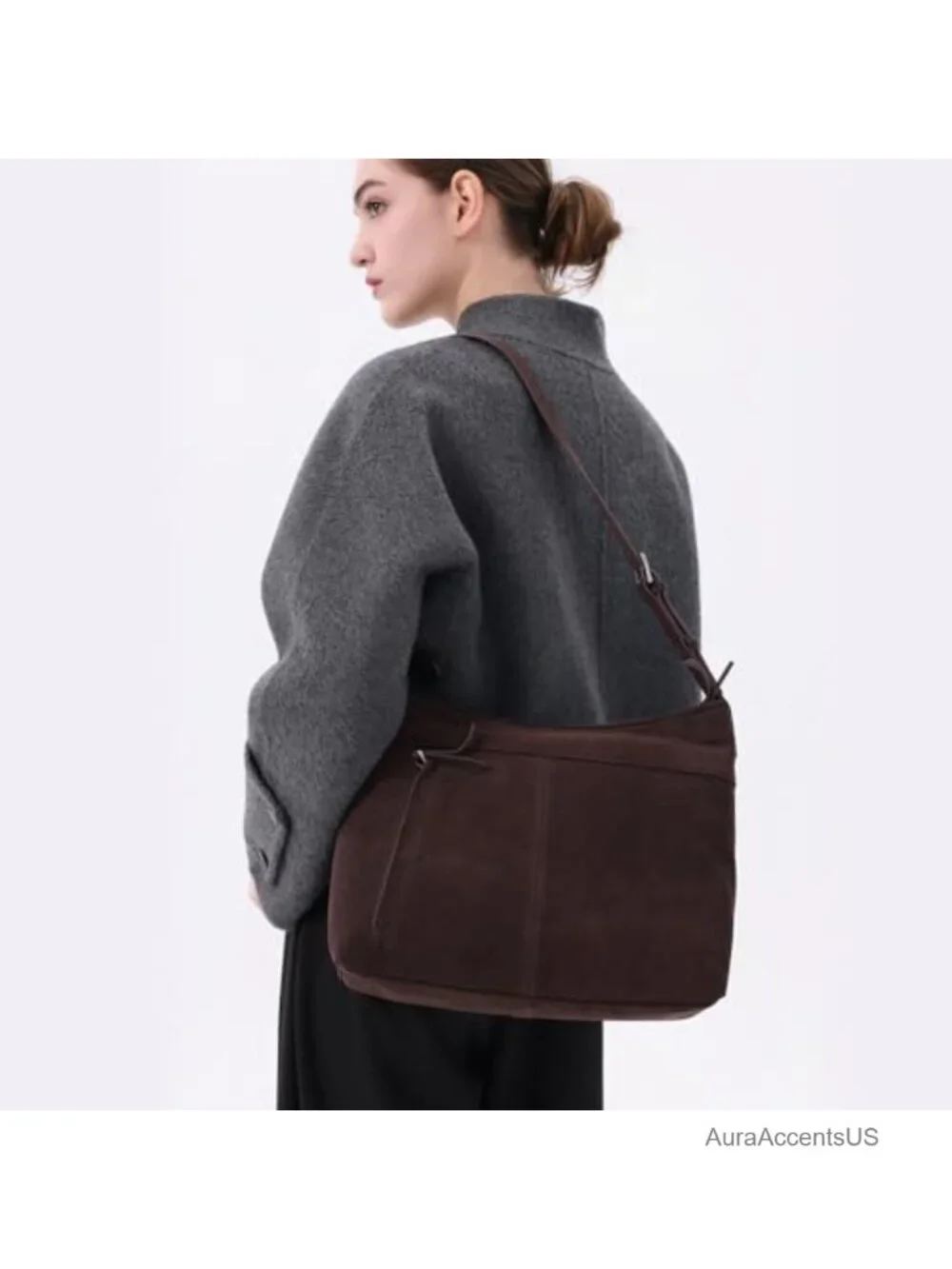 Genuine Suede Leather Hobo Handbag Adjustable Shoulder Crossbody Purse Zip Top